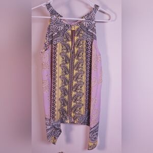 New York & Company Yellow Black Purple Paisley Floral Halter Size XS Tie Top